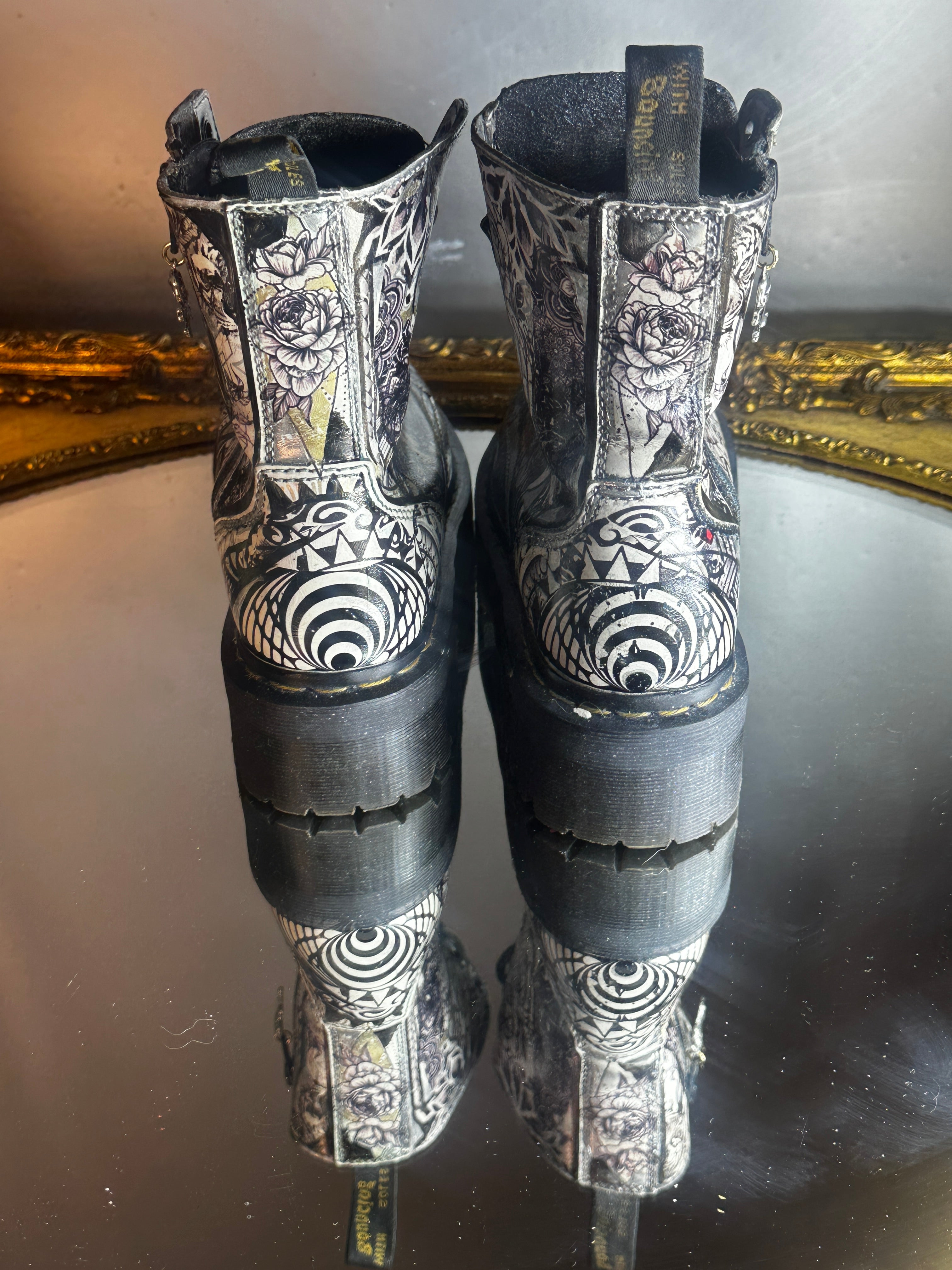 Custom Doc Martens White Platform Boots – Skull Pendant & Vintage Jewelry – US 7L