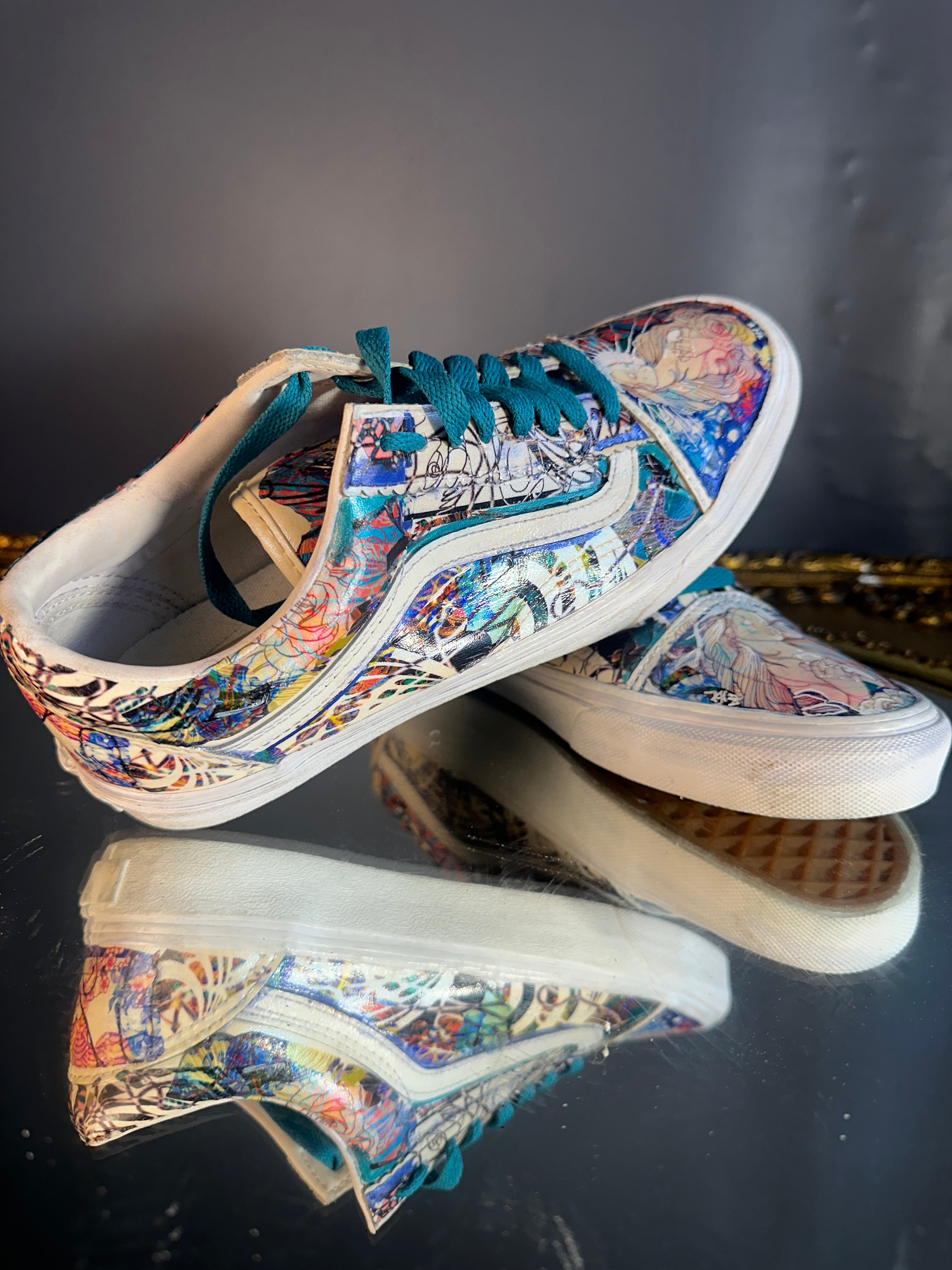 Custom Vans Low-Top Sneakers | Iridescent Leather Art Finish | One-of-One US men 7.5