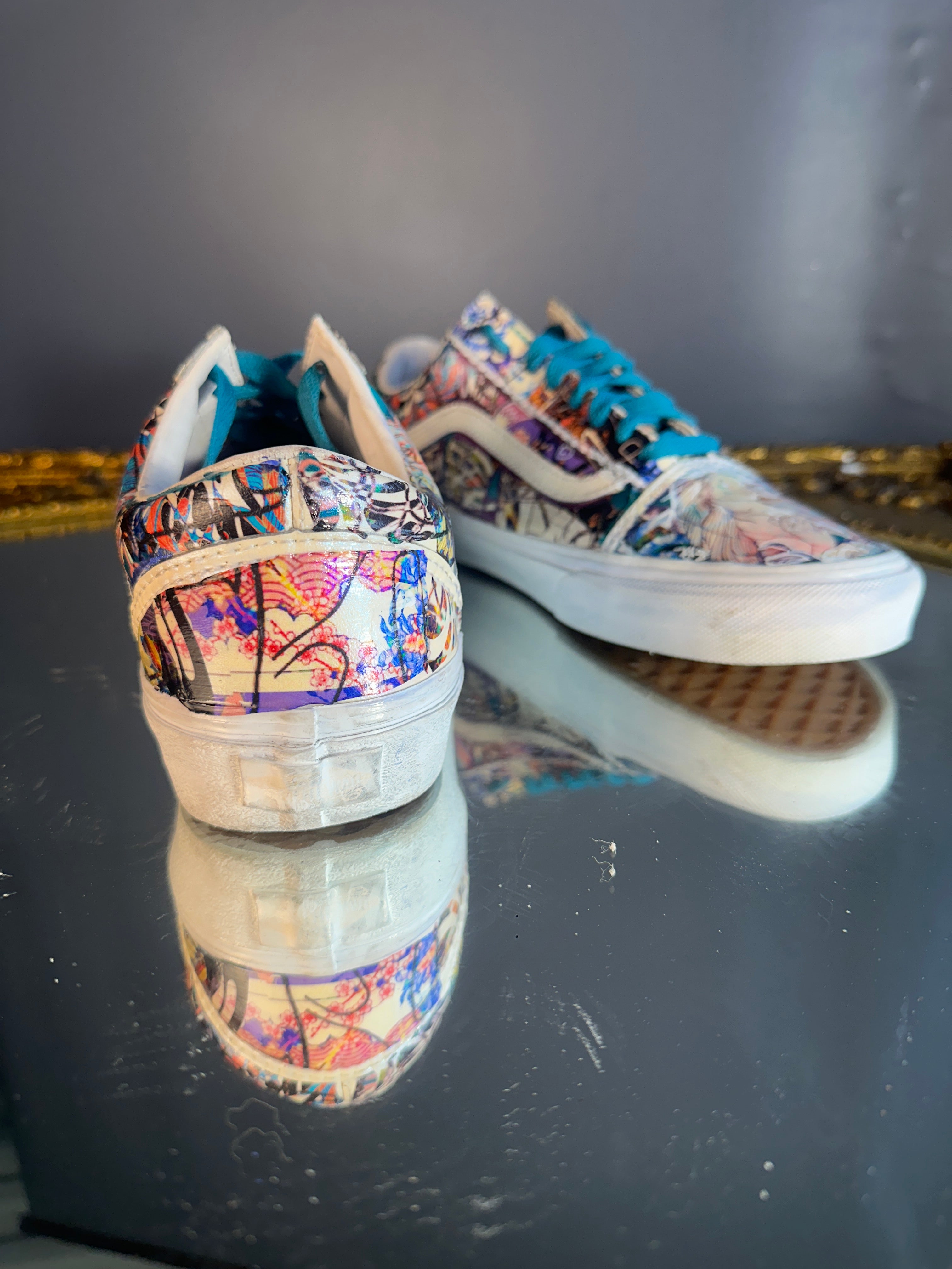 Custom Vans Low-Top Sneakers | Iridescent Leather Art Finish | One-of-One US men 7.5