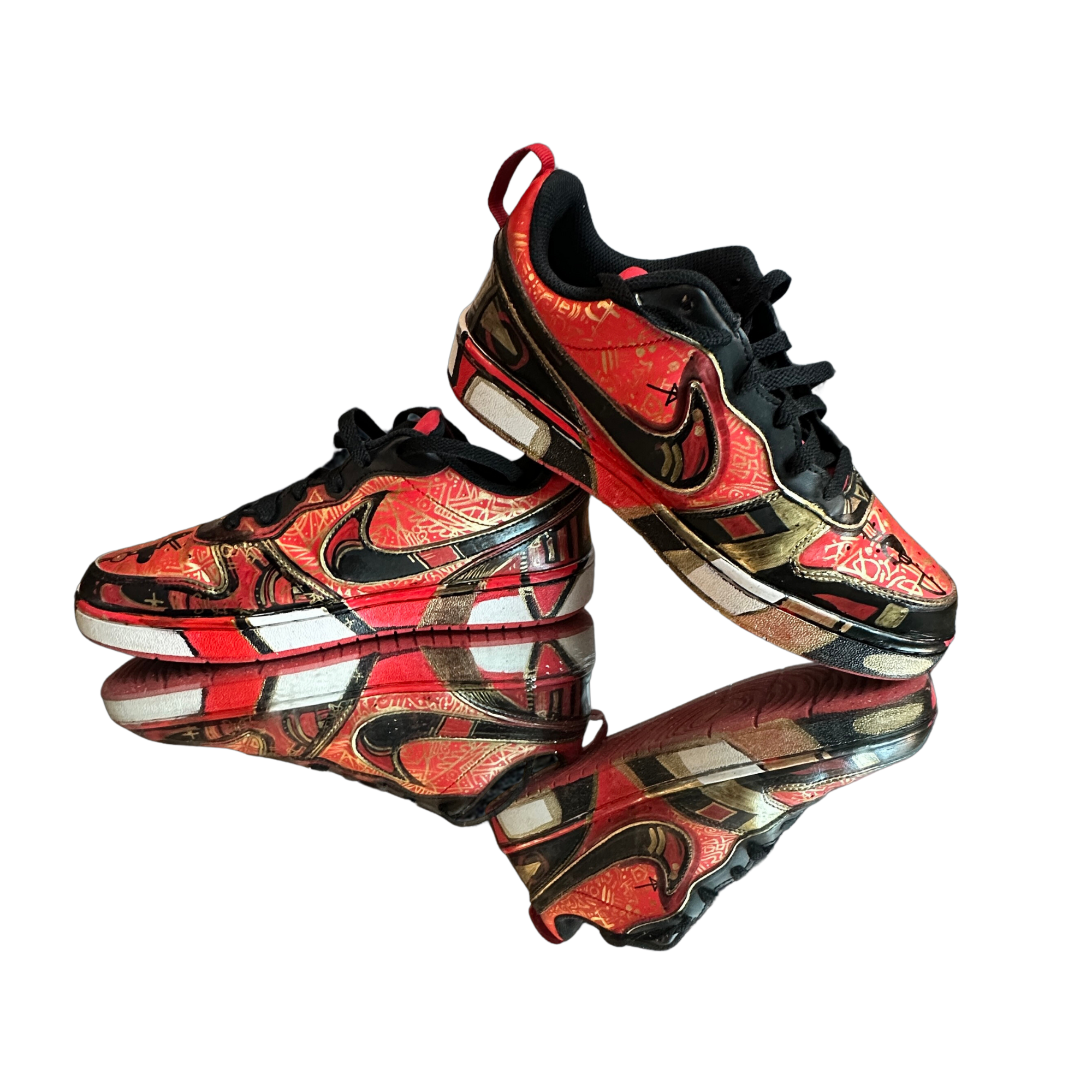 Custom Red Black and Gold Graffiti Nike- us 7Y