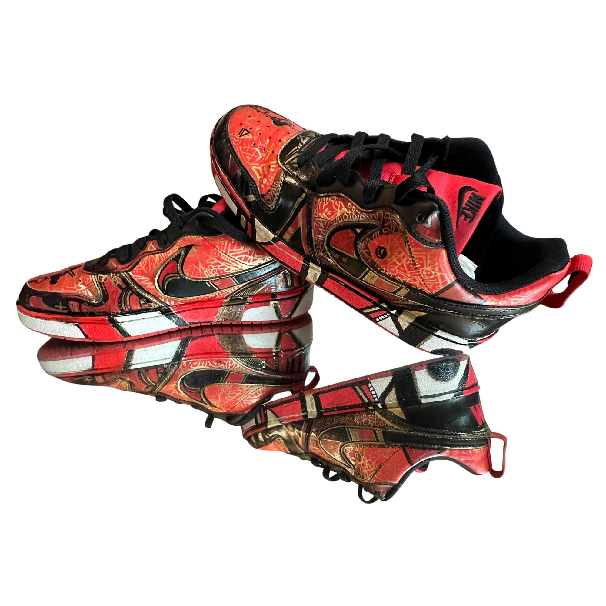 Custom Red Black and Gold Graffiti Nike- us 7Y