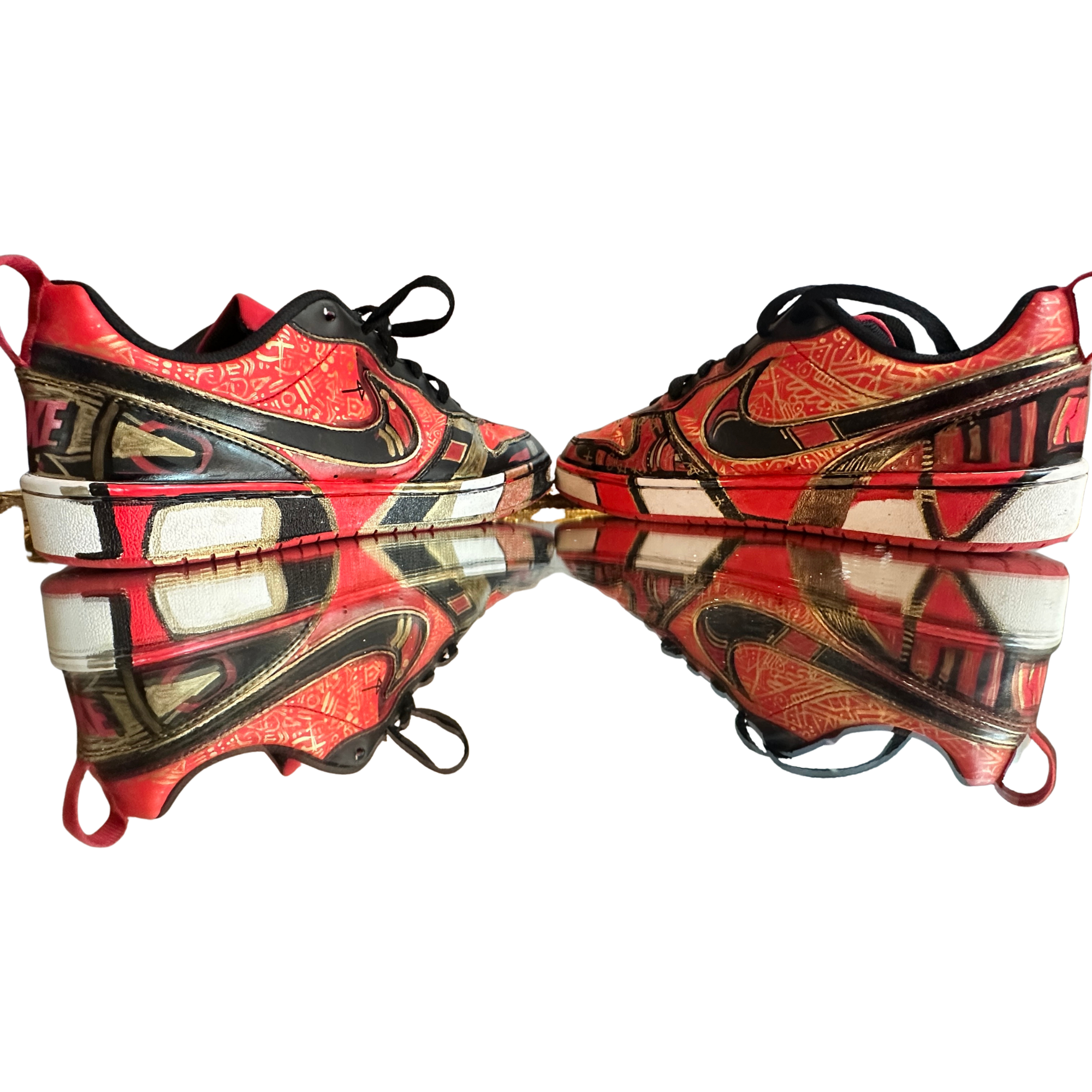Custom Red Black and Gold Graffiti Nike- us 7Y