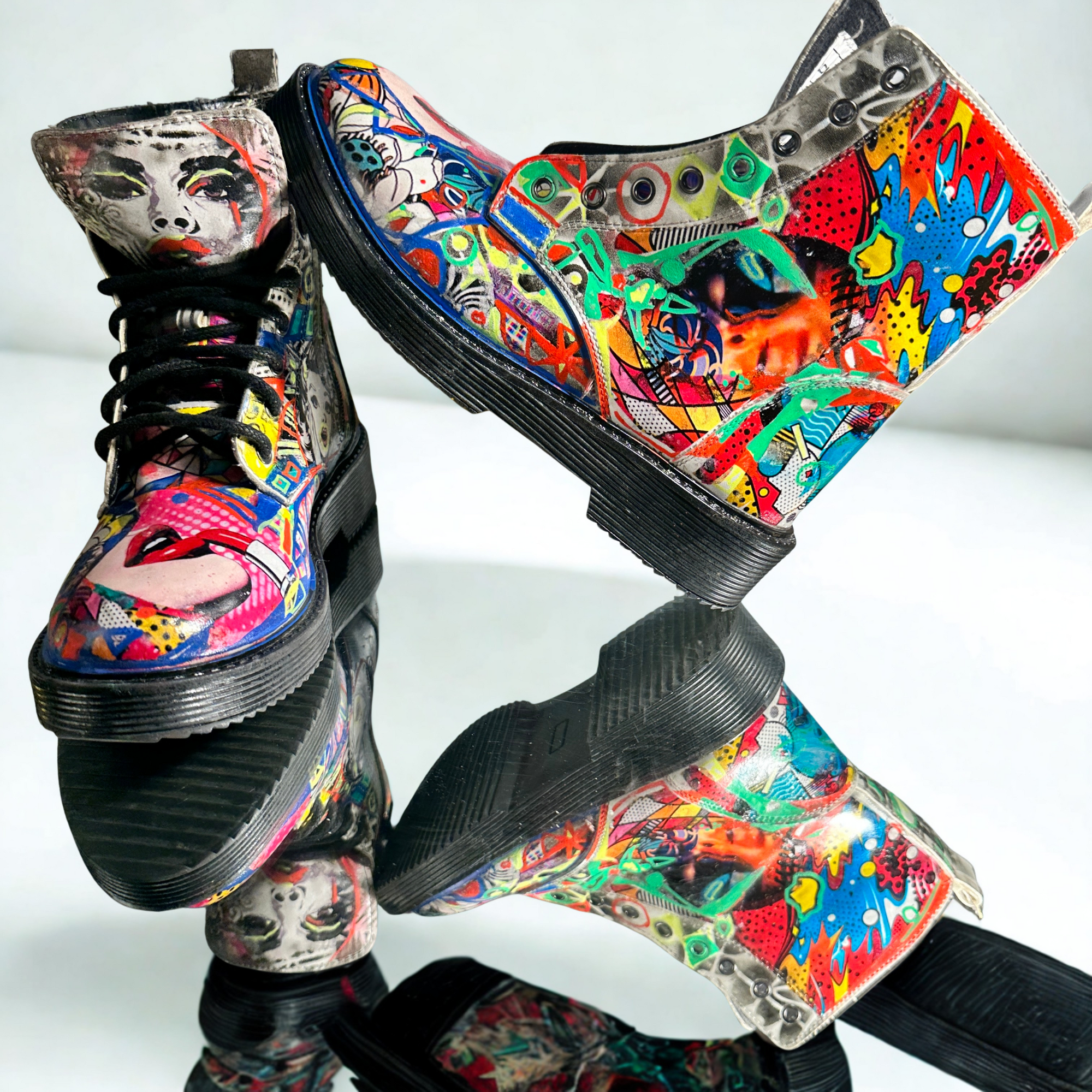 Pop-Art Vegan Leather Boots – Size 6