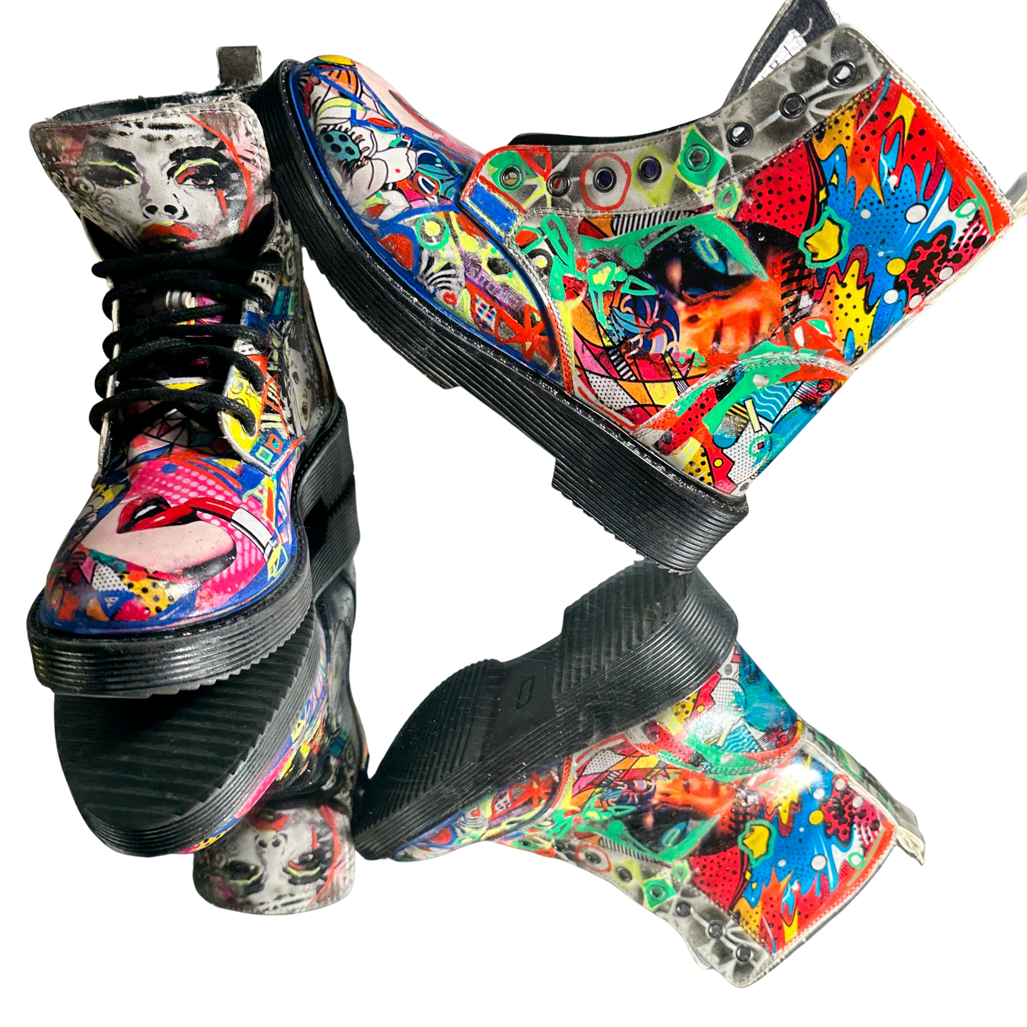 Pop-Art Vegan Leather Boots – Size 6