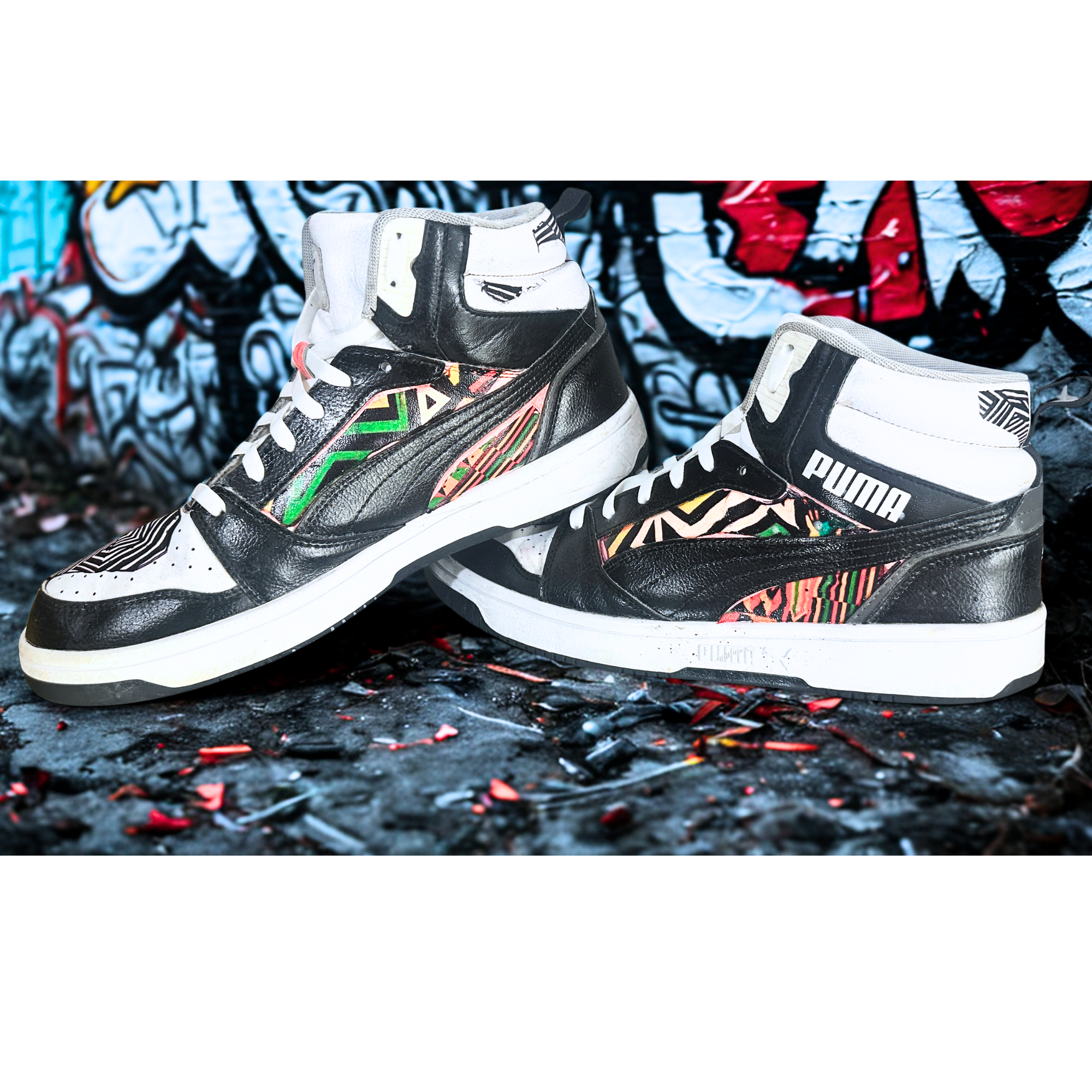 Custom Painted PUMA High-Top – Geometric tribal Series – US 10