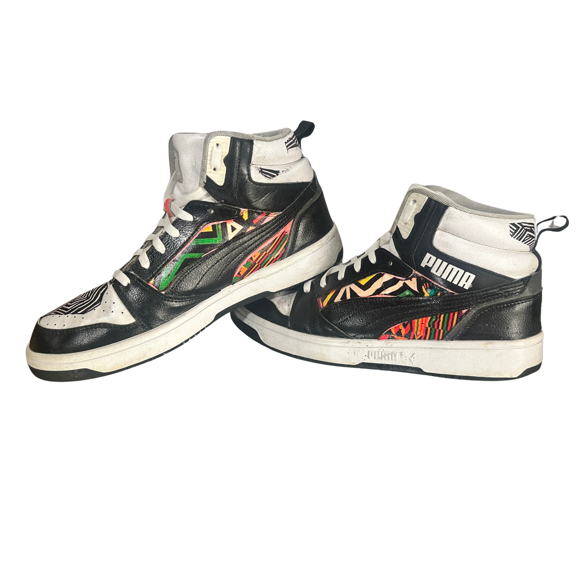 Custom Painted PUMA High-Top – Geometric tribal Series – US 10