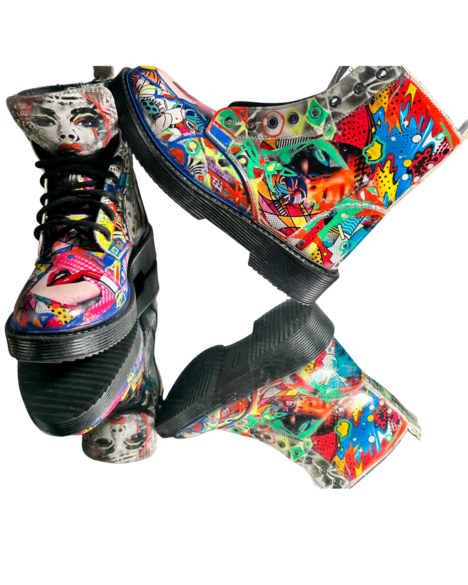 Pop-Art Vegan Leather Boots – Size 6