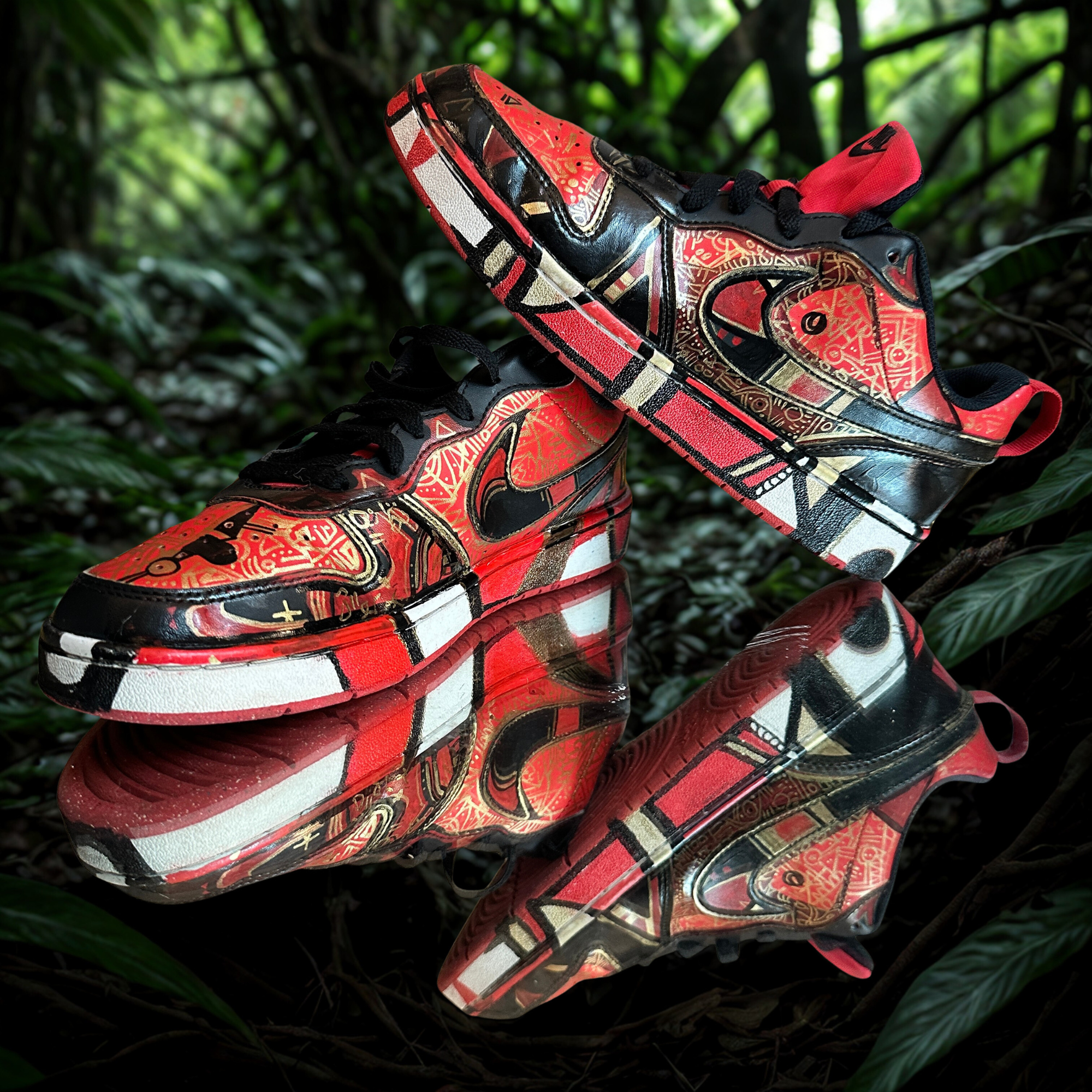 Custom Red Black and Gold Graffiti Nike- us 7Y