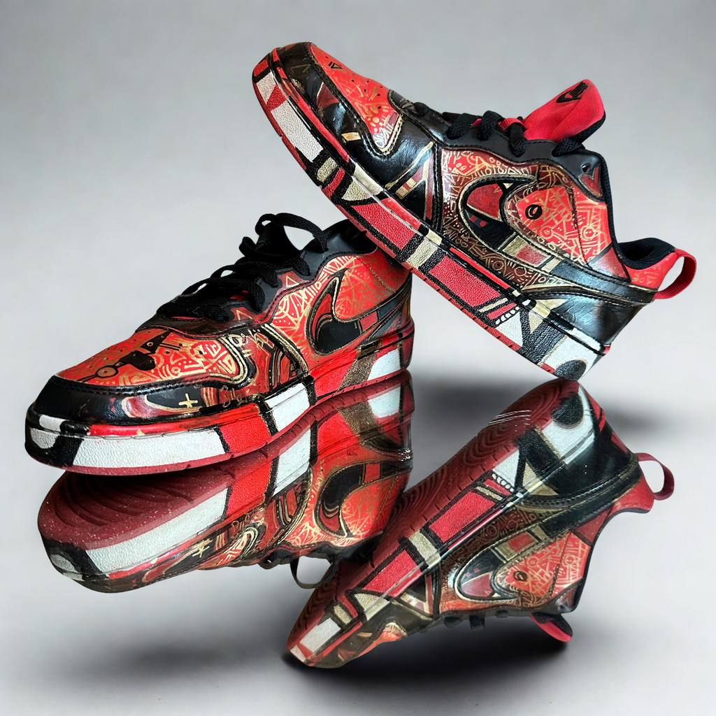 Custom Red Black and Gold Graffiti Nike- us 7Y