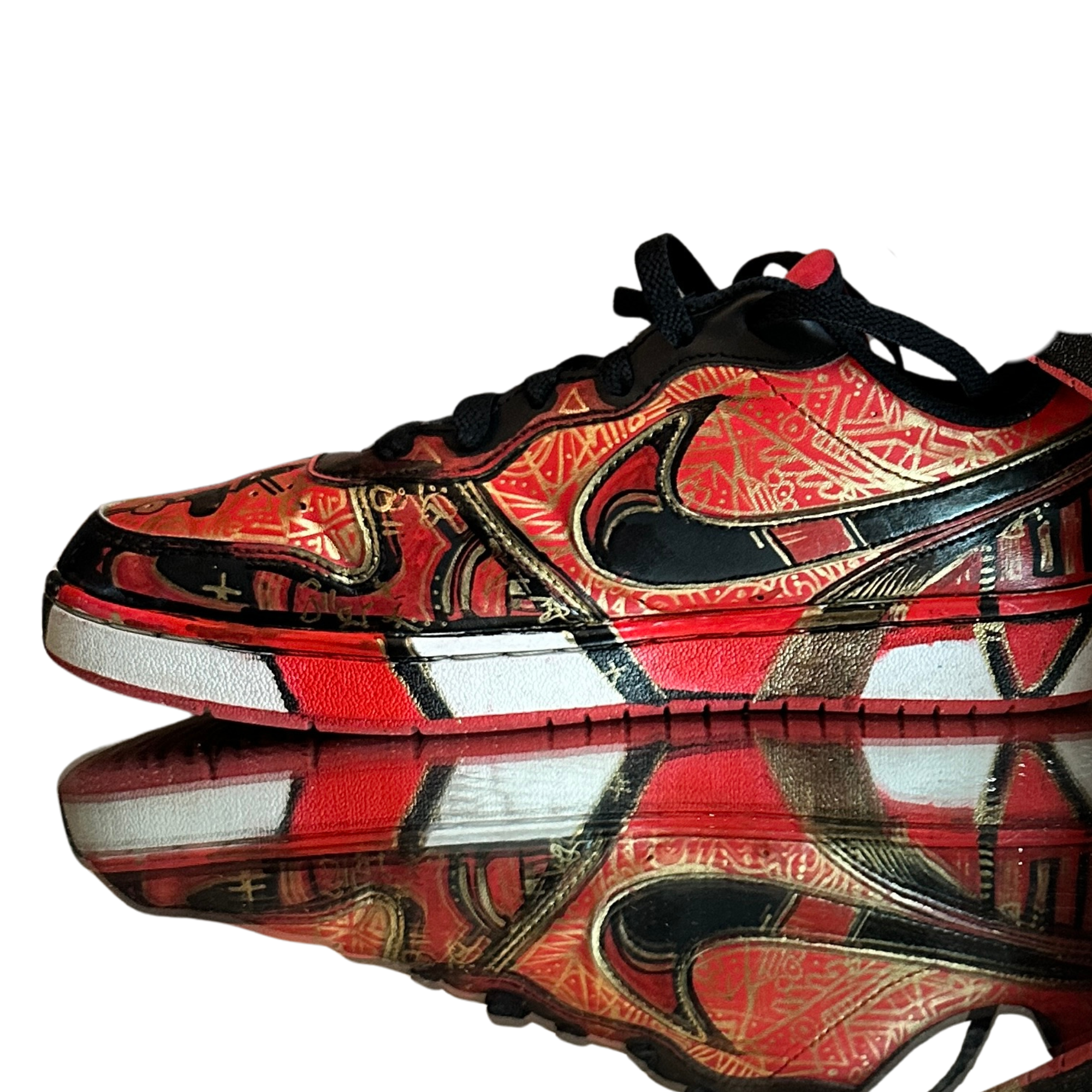 Custom Red Black and Gold Graffiti Nike- us 7Y