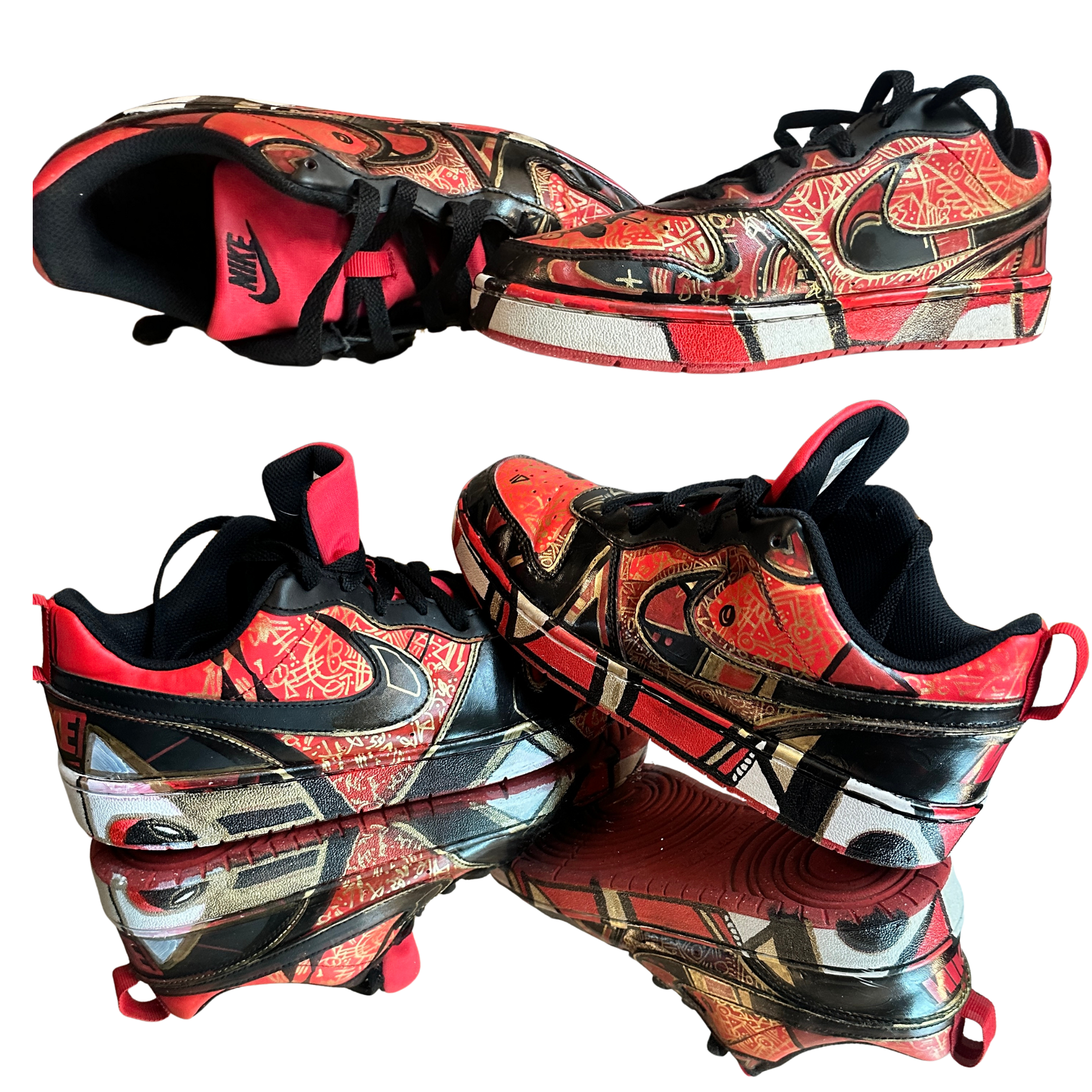 Custom Red Black and Gold Graffiti Nike- us 7Y