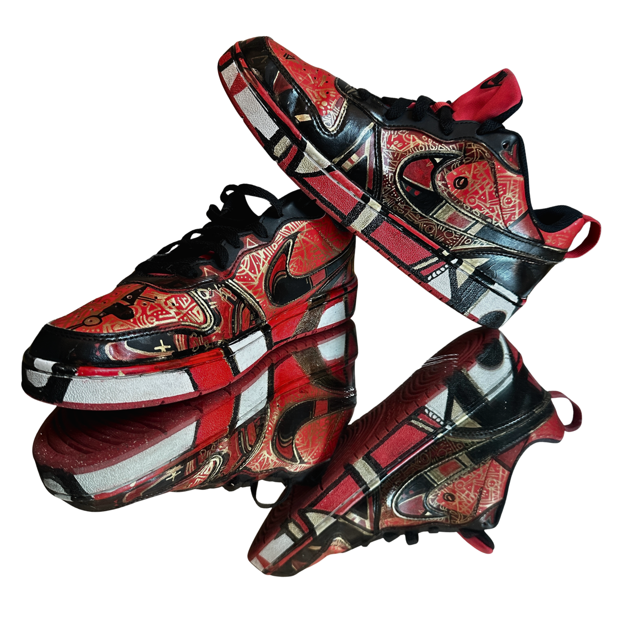 Custom Red Black and Gold Graffiti Nike- us 7Y