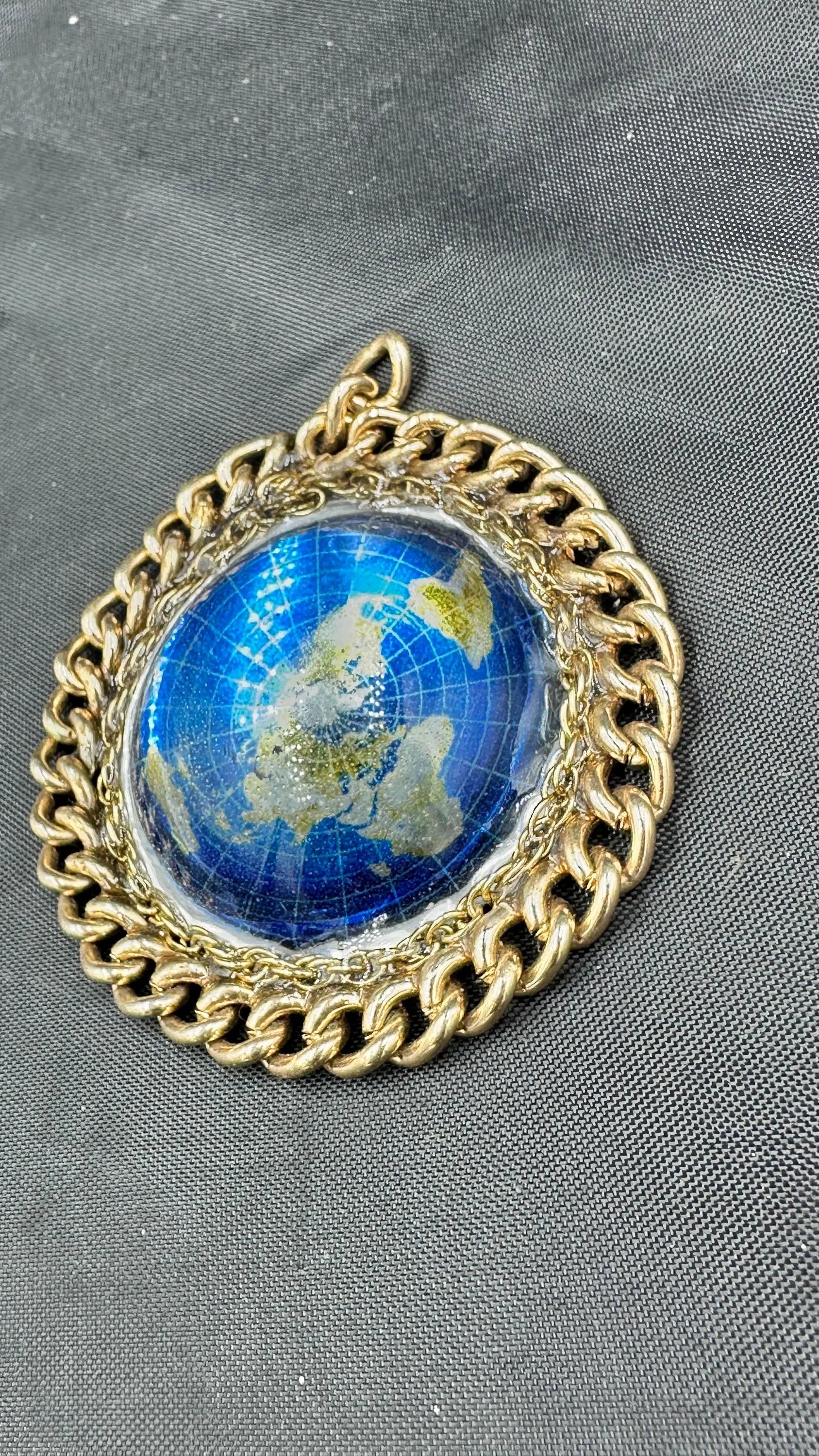 Handcrafted Flat Earth Pendant – Recycled Copper & Resin Art Necklace | Made-to-Order by Royal Filth Studio